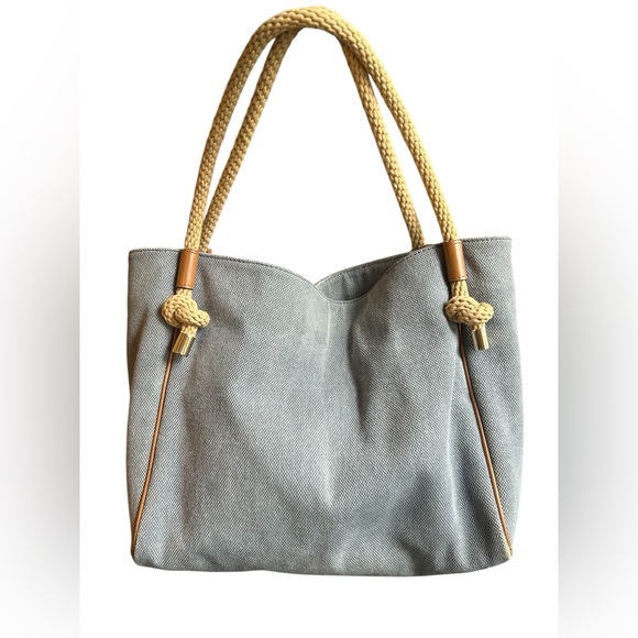 Michael Kors Gray denim Tote with Tan rope Handles - Picture 2 of 9
